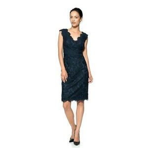 Tadashi Shoji V-Neck Lace Sheath Navy Dress